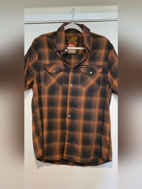 Dixxon The Hardin Orange & Black Plaid Men's Button-Up Shirt Sz M